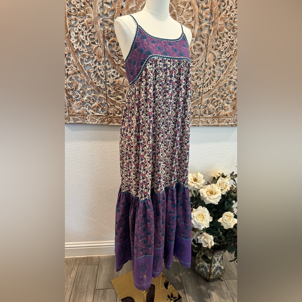 Natural Life Journey Boho Cotton Maxi Dress, Purple Floral Border - Picture 4 of 14